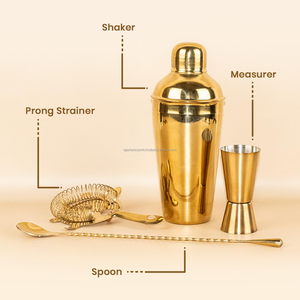 Shaker à cocktails plaqué or 750 ml, ensemble de bar en acier inoxydable, kit de barman 4 pièces pour utilisation à domicile - Product Image 4