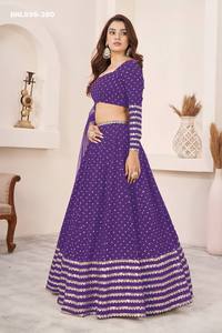 Ensemble Lehenga et Choli en Georgette de Qualité Supérieure avec Broderie Zari, Multiples Paillettes, Petits Motifs et Dentelle, Style Can-Can - Achat en Ligne Inde - Product Image 4
