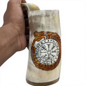 Mug en corne de buffle authentique, fait main, style rustique, avec logo Vikings, pour bière, bière artisanale, vin, cadeau pour garçons d'honneur, nouveauté, pour hydromel - Product Image 1