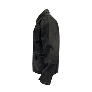 Veste en jean foncé pour homme, style workwear, col rabattu, fermeture éclair, plusieurs poches, coupe classique, pour l'automne - Product Image 2