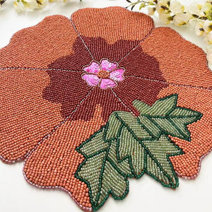 Mantel individual de lujo con cuentas de cristal en forma de flor, color naranja melocotón, resistente al calor, para comedor, cocina, restaurante, fiesta. - Product Image 1