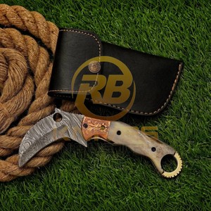 Cuchillo de Caza Plegable Premium OEM RB de Acero de Damasco con Mango de Palisandro, Empuñadura de Latón y Hoja de 7 Pulgadas para Camping - Product Image 5