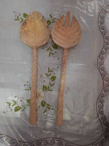 Acacia Wood Salad <b>Server</b> Set with Rattan Weaving Handles Large Commercial Kitchenware for <b>Food</b> Serving - Product Image 5
