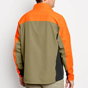 Men's Orange Color Block Fleece Jacket Quarter Zip Windproof Casual Autumn Wear Polyester Outerwear - Product Image 2