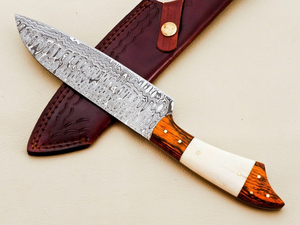 Cuchillo de Chef Profesional de Acero de Damasco de Alta Calidad Personalizado con Hoja de Filo Afilado, Clip de Latón y Mango de Hueso de Camello para Cocina - Product Image 4