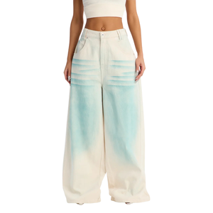Jean en denim large pour femme, respirant, tissé, uni, coupe ample, longueur intégrale, mode streetwear estivale - Product Image 1