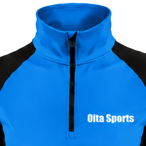 <b>Women</b> <b>Quarter</b> <b>Zip</b> Athletic Top Blue Long Sleeve Fitted Sports Training Shirt High Collar Thumbhole Performance Activewear - Product Image 3