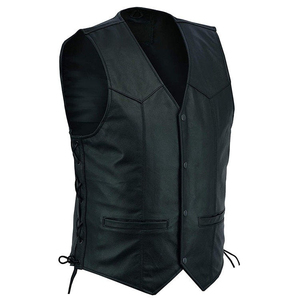 Men's PU <b>Leather</b> <b>Vest</b> Moto <b>Biker</b> Style V-Neck Button Closure Solid Color Autumn Outer Wear Regular Fit - Product Image 3