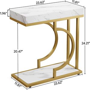 Modern Narrow <b>C</b> Coffee <b>Table</b> with Metal Frame for Bedside Use - Product Image 5