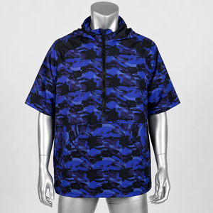 Veste de course à capuche à manches courtes camouflage bleue pour femmes / Veste de sport à capuche style printemps avec logo personnalisé - Product Image 1