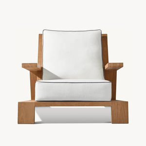 Chaise longue moderne en teck Rayes avec siège coulissant, fabriquée en teck et tissu en lin, résistante aux intempéries, imperméable, écologique, pour une utilisation en extérieur - Product Image 3