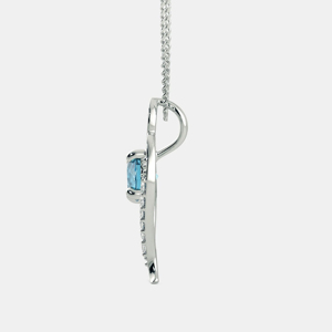 Collar Minimalista con Colgante de Letra, Topacio Azul y Diamantes, Plata 925 con Baño de Rodio, Cadena de Serpiente, Unisex, para Uso Diario - Product Image 3