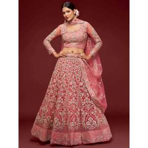Plus Size Pink Embroidered <b>Net</b> Lehenga Choli for Reception Wear - Product Image 6