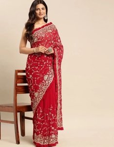 Sari de Georgette Bordado y Tejido al Estilo Bollywood KV - Product Image 3