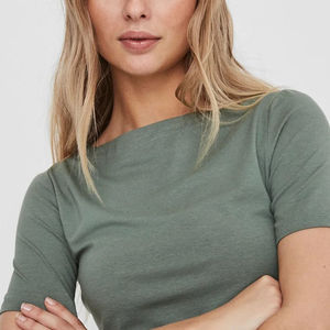 T-shirt Femme Slim Fit à Manches Courtes Col Rond Couleur Unie Tricoté Décontracté Toutes Saisons Vert Design Tendance Prix Usine B2B - Product Image 6