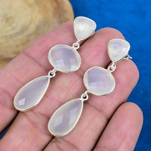 Natural White onyx Pear Shape Gemstone <b>Stud</b> Earring 18k Gold Finish Over 925 Sterling <b>Silver</b> Finish - Product Image 3