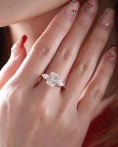 2CT Ashoka Cut Lab Grown Diamond Engagement Ring 14K Solid Gold Three <b>Stone</b> Pear-Shaped Side Diamonds IGI Certified Trendy Women - Product Image 2