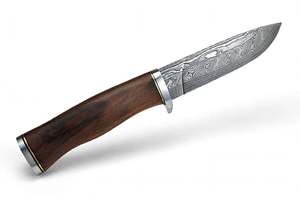 Couteau utilitaire de cuisine artisanal en acier Damas avec manche en bois de noyer, outil de préparation - Product Image 2