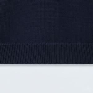 Sudadera de punto personalizada al por mayor, azul marino, con cremallera de un cuarto, 100% algodón peinado, con flecos, para hombre, de corte holgado y manga larga. - Product Image 4