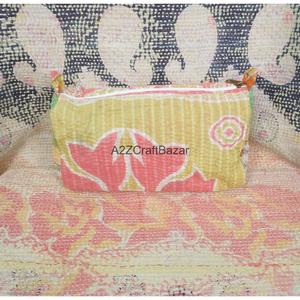 Block Print Kantha Floral Tassel Zipper Closure Eco-Friendly Durable Vintage Fashion Boho Lightweight Soft Cosmetic Organizer - Product Image 6