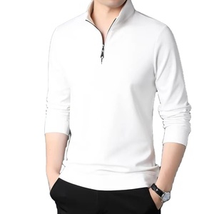 Polo de Punto Blanco de Manga Larga para Hombre, Cierre de Cremallera, Color Sólido, Corte Regular, Estilo Casual - Product Image 6