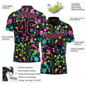Polo de Golf Personalizado con Patrón de Graffiti Negro-Rosa, Diseño 3D con Efecto Neón, Transpirable y de Secado Rápido - Product Image 3