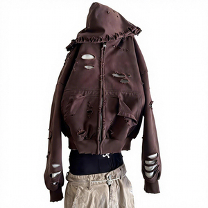 Sudadera con capucha extragrande con cremallera, diseño de corte sólido, unisex, largo regular, estilo gótico, tejida, 100% algodón, ecológica - Product Image 6