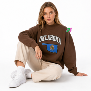 Sudadera Oversize con Cuello Alto y Letras Aplicadas, Diseño Personalizado con Mapa de OKLAHOMA, 100% Algodón Felpa, Estilo Urbano, Ecológica - Product Image 5