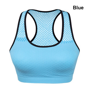 Women's <b>Blue</b> Yoga Sports <b>Bra</b> Racerback Scoop Neck Mesh Breathable Medium Support Seamless Design - Product Image 1