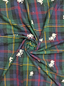 Wholesale Tartan Plaid Cotton Fabric with Multi-Color Windowpane Checks and White 3D Floral Appliques for Designer Apparel - Product Image 3