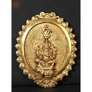 Handmade 8-Inch Brass Lord Ganesha <b>Wall</b> Hanging <b>Plate</b> Made in India - Product Image 1
