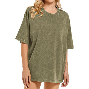 Camiseta Oversize Verde Oliva Unisex de Corte Holgado con Cuello Redondo y Manga Corta, Color Sólido, Lavada, para Jersey, Ecológica, 240g, Talla Única - Product Image 1