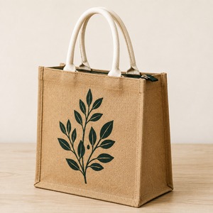 Bolsa de Yute Ecológica de Moda Vintage para Mujer con Asas de Cuerda, Cierre de Cremallera, Forro de Lona, Estampada, Reutilizable, para Regalos - Product Image 5