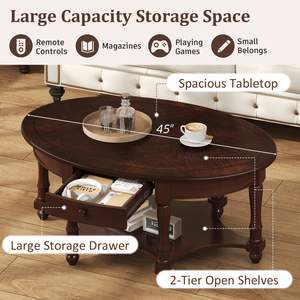 Antico 45 \ "francese noce Country tavolino Vintage forma ovale con cassetto mensola per soggiorno accento mobili - Product Image 6