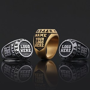 Anillo Personalizado BOJ 011 con Nombre Grabado y Logotipos Personalizados, Hecho a Mano en Plata 925 Chapada en Oro, Diseño Exclusivo, Precio Bajo, Gran Venta - Product Image 1