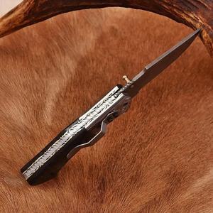 Couteau pliant personnalisé en acier Damas, lame pointue, manche en Micarta, bouton de réglage du pouce, couteau de chasse, épaisseur de la lame de 0,6 mm, couteaux à vendre - Product Image 5
