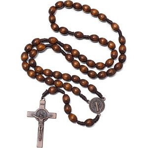 Rosario Artigianale in Legno di Betlemme con Croce in Metallo, Collana di Perle di Preghiera Cristiane, Rosari Cattolici in Legno Durevole per Scatola da Parete - Product Image 1