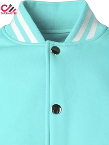 CARE MASTER <b>Men's</b> Varsity <b>Jacket</b> Turquoise <b>White</b> Color Block Stand Collar Casual Autumn Polyester Regular Fit Button Closure - Product Image 4