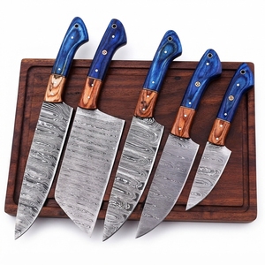 Juego de Cuchillos de Cocina de Acero de Damasco, 5 Piezas, Mango de Madera Pakka Azul, Juego de Cuchillos de Chef Profesionales, Directo de Fábrica - Product Image 1