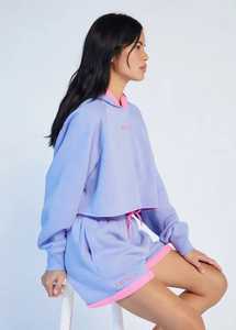 Conjunto de Sudadera con Capucha y Pantalones Cortos para Mujer, Color Lavanda, Estilo Casual, Holgado, de Felpa Transpirable, 3 Piezas - Product Image 2