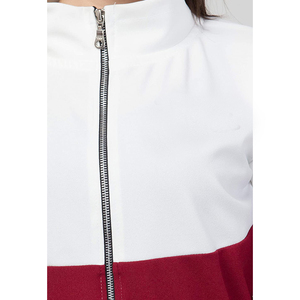 Ensemble de survêtement pour femmes, rouge et blanc, blocs de couleur, manches longues, pantalon de jogging sportif avec cordon de serrage, polyester respirant - Product Image 6