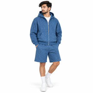 Custom Logo Speckled Zip Up Men's Hoodies <b>Rhinestone</b> <b>Top</b> Clothing Tracksuit Jogger Sets Cotton Stone Windbreaker Hooded Shorts - Product Image 3