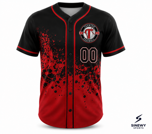 Maillot de baseball pour homme SINEWY SPORTS, personnalisable avec le nom et le numéro de l'équipe, sublimé, rouge et noir, respirant, manches courtes, coupe classique pour adulte - Product Image 2