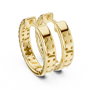 14K 18K <b>Solid</b> Gold Inside-Out Double Row Round Cut Lab Grown Diamond Huggie <b>Hoop</b> <b>Earrings</b> DEF VVS Fine Jewelry for Women Gifts - Product Image 5