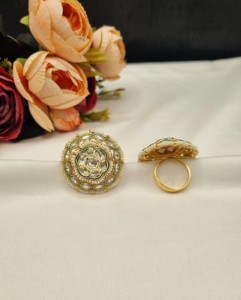 Royal Pearl Embellished Border Kundan Heavy Work Adjustable <b>Ring</b> Gold Plated Traditional Ethnic Wear Imitation <b>Ring</b> Manufacturer - Product Image 5