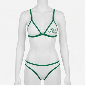 Ensemble de bikini deux pièces pour femme North Approach, blanc et vert, avec bordure contrastante, bas string et haut triangle, maillot de bain extensible - Product Image 1