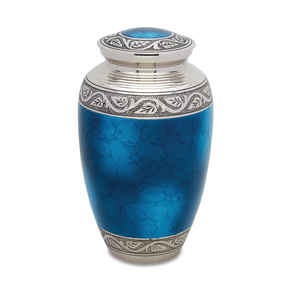 Urne funéraire pour adulte finition marbre bleu royal - Urne funéraire artisanale en laiton pour cendres - Urne commémorative décorative pour cimetière - Product Image 1