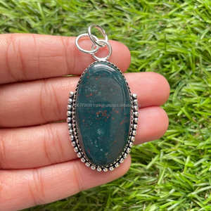 Colgante de Plata de Ley 925, colgante de piedras preciosas de piedra de sangre, joyería de piedra de plata hecha a mano, colgante de piedra de sangre para collar - Product Image 6