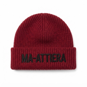 Custom Burgundy Rib Knit Cuffed <b>Beanie</b> Hat Winter Warm <b>Skull</b> Cap With Custom Logo - Product Image 1