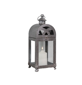 Lanterne en métal galvanisé pour décoration intérieure, avec panneaux en verre, style vintage, dessus arqué, porte-bougie de table pour usage intérieur et extérieur - Product Image 1